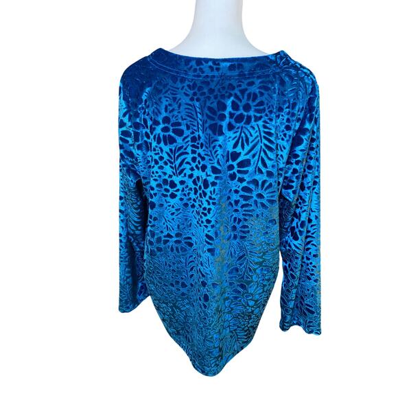 Anthony Richards Blue Velvet Textured Floral Top Long Sleeve Large Petite - Picture 4 of 6